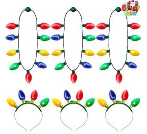 lot 23688 image: JOYIN 6 Pcs Christmas Light Up Headband and Necklace with 6 Flashing Modes, LED Christmas Bulb Lights Necklace Headband for Kids Women Men Xmas Party Supplies Accessories