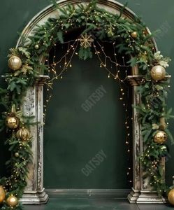 lot 23696 image: Christmas Green Wall Photography Backdrops Christmas Arch Wall Backdrops Santa Photo Backdrop, 10x10ft