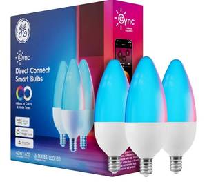 lot 23699 image: GE Cync Smart LED Light Bulbs, Color Changing Decorative Light Bulbs, Indoor WiFi Lights, Matter Compatible, Compatible with Alexa and Google Home, Candelabra Base (3 Pack)