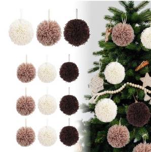 lot 23700 image: Amyhill 12 Pcs Christmas Yarn Pom Pom Ornaments 4 Inch Boho Christmas Tree Decorations Neutral Soft Beige Brown Yarn Balls Rustic Home Decor for Xmas Tree Mantle Holiday Party