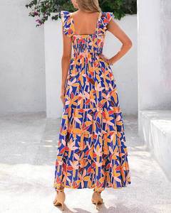lot 23701 image: 2025 Womens Summer Boho Floral Maxi Dress with Pockets - A-Line Smocked Tiered Ruffle Sleeveless Beach Sun Dress Size Small