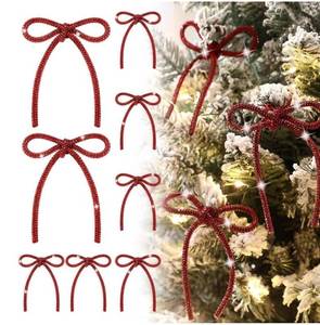 lot 23709 image: Gerrii 8 Pcs Christmas Bow Ornaments Sparkly Glitter Rhinestones Bow Christmas Tree Ornament Crystal Xmas Party Hanging Pendant Decoration Gift for Family Wedding Home Indoor Outdoor(Red)