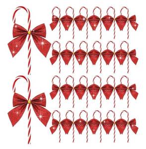 lot 23713 image: 2 Count of Soulchen 25 Pcs Christmas Glitter Candy Cane Ornaments with Bows Plastic Sparking Candy Cane Decoration Christmas Tree Hanging Ornaments Crafts for Xmas Tree Holiday Festive Party Supplies Home (Red)