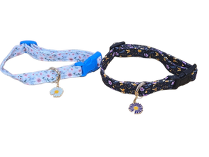 lot 23715 image: 2 Count of Raisingwell Cotton Dog Collar Purple Flower Pattern for Boys and Girls Cute Dog Collars Summer Fall Gift Adjustable for Small to Medium Breed Dogs (S)