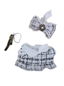 lot 23721 image: 2 Count KAPAND for Lububu Clothesfor Lububu Outfits, Luxury Elegant Outfit Set, White Plaid Tweed Dress, Black Necktie, Plaid Bow Accessories (No Doll)