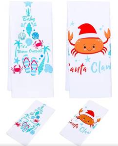 lot 23731 image: Frienda 2 Pcs Christmas Coastal Kitchen Towels 20 x 28 Inch Christmas Beach Hand Towel for Bathroom Santa Claws Kitchen Decor Ocean Decorative Dish Cloth for Bathroom Decor Gifts