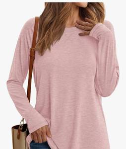 lot 23741 image: AUTOMET Womens Long Sleeve Shirts Fall Top Loose Fitted Crewneck- Pink L