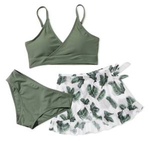 lot 23744 image: Evensu Girls Swimsuits Size 1012 Girl Swimwear 3 Piece Quick Dry Adjustable Strap Kids Bathing Suit with Cover Up Beach Skirt Size 11 Green Cutout Bikini for Teens -