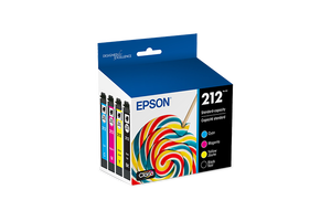 lot 23754 image: Epson 212 Black CMY 4pk Ink Cartridges - Black Cyan Magenta Yellow (T212120-BCS) Standard Yield for Epson Printers