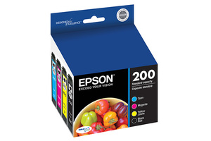 lot 23778 image: Epson 200 Black, CMY 4pk Combo Ink Cartridges - Black, Cyan, Magenta, Yellow (T200120BCS)