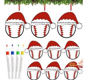 lot 23799 image: 15pcs Baseball Ornaments for Christmas Tree�, DIY Wooden Baseball Christmas Ornaments with 4 Color Pens, Hanging Xmas DIY Decoration Gifts for Boys, Teams & Fans