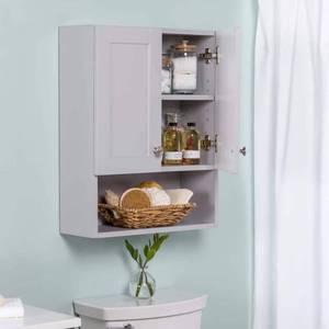 lot 30422 image: Lancaster 21 in. W x 8 in. D x 26 in. H Surface-Mount Shaker Bathroom Storage Wall Cabinet in Pearl Gray (See Pics) - Retail $170
