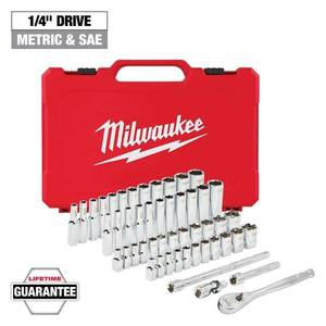 lot 30436 image: Milwaukee 14  50-Piece Drive Ratchet & Socket Set (SAE & Metric) 48-22-9004 - Retail $140