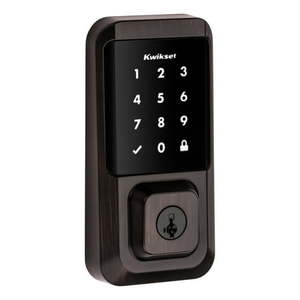 lot 30446 image: Kwikset HaloTouchscreen Wi-Fi Smart Deadbolt Hardware Lock with Smartkey Venetian Bronze - Retail $204