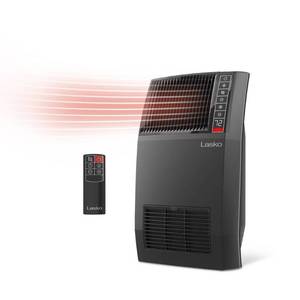 lot 30468 image: 1500-Watt 20 in. Black Electric Console Ceramic Space Heater with Tip-Over Switch, Adjustable Louvers, Timer, Remote