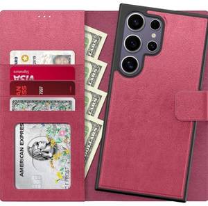 lot 31158 image: FUNMIKO for Samsung Galaxy S25 Ultra Case Wallet,Detachable Flip Folio Leather Cover,RFID Blocking 4 Card Slots Holder,Kickstand Function,Protective Phone Shell for Women Girls,Hot Pink