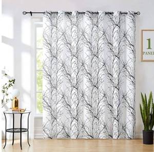 lot 31160 image: FMFUNCTEX Tree Print Semi Sheer Patio Door Curtain 96 Inches Black Branch White Sliding Door Curtains Extra Wide Privacy Glass Door Curtain, Linen Texture Curtains Grommet Top1 Panel - Retail $42