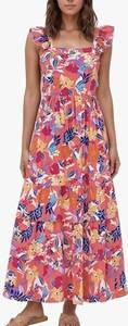 lot 31163 image: 2025 Womens Summer Boho Floral Maxi Dress with Pockets - A-Line Smocked Tiered Ruffle Sleeveless Beach Sun Dress Medium