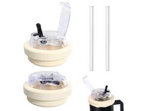 lot 31169 image: 2 Pack 40 oz Tumbler Lid Replacement Fit for Stanley Cup & Quencher, Dual-Drink Opening, Leak-Proof Flip Cover with Protective Cap, Spill-Resistant Travel Tumbler Accessories