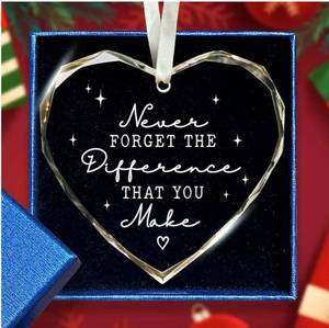 lot 31183 image: Never Forget The Difference That You Make - Thank You Gifts for Women, Boss, Coworkers, Manager, Teacher, Nurse, Mom, Friends - Appreciation Thank You Christmas Ornaments - Glass Hanging Ornament 2 Pack