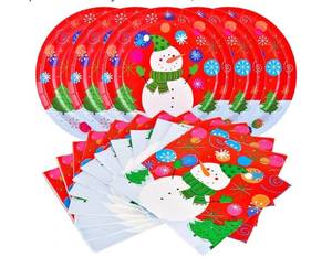 lot 31200 image: Gatherfun Christmas Party Supplies Christmas Snowman Disposable Paper Dinner Plates and Napkins for Party decorations 3 Pack