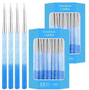 lot 31208 image: The Dreidel Company 2-Pack 45 Metallic Hanukkah Frosted Premium Tapered Hand Decorated Chanuka Candles Metallic Silver Blue Frost 1-Hour Burn Time
