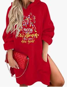 lot 31219 image: KIMSOONG Womens Christmas Dress Xmas Tree Sweatshirt Dress Drawstring Hoodie Oversized Casual Split Hem Tops with Pocket