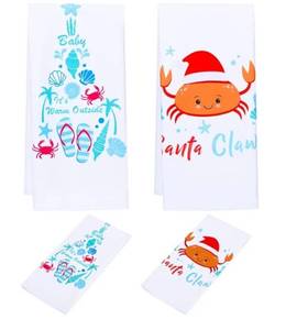 lot 31225 image: Frienda 2 Pcs Christmas Coastal Kitchen Towels 20 x 28 Inch Christmas Beach Hand Towel for Bathroom Santa Claws Kitchen Decor Ocean Decorative Dish Cloth for Bathroom Decor Gifts