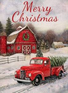 lot 31235 image: Christmas Flags 28 X 40 Double Sided, Red Truck Winter Farmhouse Rustic Xmas Pickup House Flag, Merry Christmas Large Yard Flags, Outside Holiday Snow Farm Seasonal Decorative