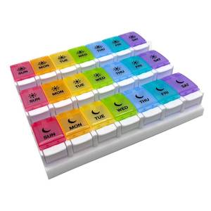 lot 3009 image: EZY DOSE Weekly (7-Day) Pill Case, Daily Medicine Planner, Vitamin Organizer Container, Large Push Button Compartments, Easy to Use, 3 Times a Day, Spring Open Design, Rainbow Lids, BPA Free