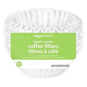lot 3023 image: Amazon Basics Basket Coffee Filters for 8-12 Cup Coffee Makers, White, 200 Count