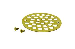 lot 3046 image: Westbrass 4 O.D. Sold Brass Shower Strainer Cover, Polished Brass, D3192-03