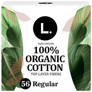 lot 3158 image: L. Ultra Thin Pads for Women, Regular Absorbency, Organic Cotton Top Layer, Unscented Pads with Wings, 56 Count