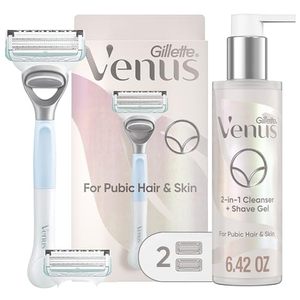 lot 3161 image: Gillette Venus for Pubic Hair and Skin Shaving Set, Womens Razor, 1 Handle  2 Blade Refills  2-in-1 Cleanser