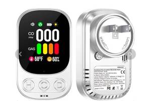 lot 3228 image: 4in1 Plug in Carbon Monoxide Detector & Natural Gas Combination Built-in Backup Battery & 2.1 HD Screen CO Gas Temp Humidity Propane Methane Combustible Gas Alarm (White, 1 Pack)