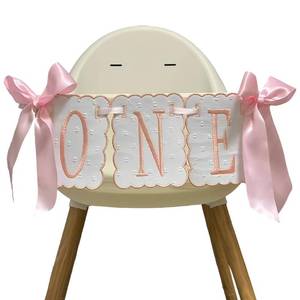 lot 3257 image: Pink Bow ONE High Chair Banner for Sweet One Bow Girl First Birthday Photo Props Party Decorations