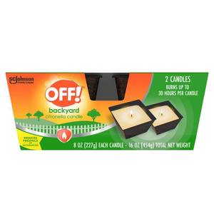 lot 3276 image: OFF Backyard Citronella Scented Candle, Ambiance Enhancing Centerpiece, Burns for up to 25 Hours, 16 oz ( Pack of 2)
