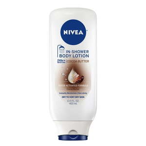 lot 3290 image: NIVEA Cocoa Butter In Shower Lotion for Dry Skin  24-Hour Body Moisturizer  13.5 fl oz