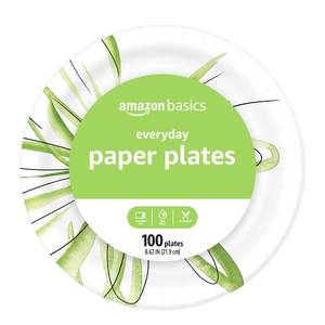 lot 3315 image: Amazon Basics Everyday Paper Plates, 8.62 Inch, Disposable, 100 Count