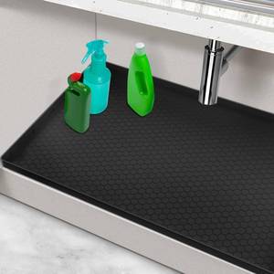lot 3355 image: Under Sink Mats for Kitchen Waterproof, Silicone Under Kitchen Sink Mats and Protectors for 34 x 22 Cabinets, Under Sink Tray Organizer, Shelf Liners Cabinet Liner for Kitchen and Bathroom, Black