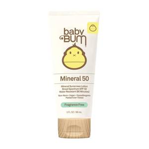 lot 3418 image: Sun Bum Baby Bum SPF 50 Sunscreen Lotion with Mineral UVAUVB Face and Body Protection for Sensitive Skin - Fragrance Free - Travel Size - 3 FL OZ