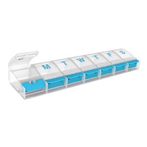 lot 3449 image: EZY DOSE Weekly (7-Day) AMPM Daily Pill Organizer, Vitamin Case, and Medicine Container, X-Large Compartments, Arthritis Friendly, Convenient with Effortless Portability, ClearBlue Lids, BPA Free