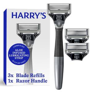 lot 3462 image: Harrys Original Shaving Kit for Men - Razor Handle and 3 Razor Blade Refill Cartridges - German Engineered - Charcoal