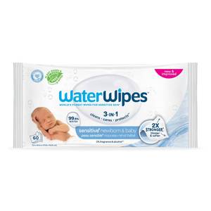 lot 3479 image: WaterWipes Sensitive Newborn & Baby Wipes, 3-In-1 Cleans, Cares, Protects, 99.9% Water, Unscented & Hypoallergenic, 60 Count