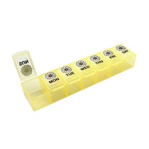 lot 3489 image: EZY DOSE Weekly (7-Day) Daily Pill Case, Medicine Planner, Vitamin Organizer, Supplement Container, Large Compartments, Yellow Daisy Days Design, Easy-to-Open, Travel-Friendly, BPA Free