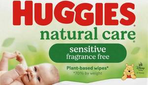 lot 3501 image: 1pk Huggies Natural Care Sensitive Unscented Baby Wipes, 64 wipes
