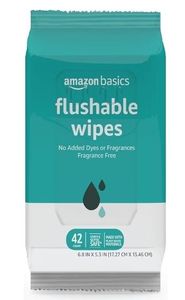 lot 3540 image: Amazon Basics Adult Wet Wipes Flushable Fragrance Free, 84 Count (2 Packs of 42)