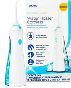 lot 3547 image: Equate HydroClean Cordless Water Flosser with Removable Tank, 2 Pressure Cleaning Tips