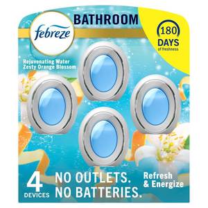 lot 3548 image: Febreze Bathroom Air Freshener, Odor-Fighting, Plug In Alternative, Air Fresheners for Home, Bathroom, & Kitchen, Closet Air Fresheners, Pet & Litter Box Odor Fighter, Refresh & Energize Scent, 4ct