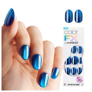 lot 3549 image: KISS colorFX by imPRESS Press On Nails, Reconnect, Solid Blue with Pearlescent Finish, Short Oval, IMPROVED adhesive, Includes 30 Fake Nails, Prep Pad, 1 Manicure Stick, 1 Mini Nail File